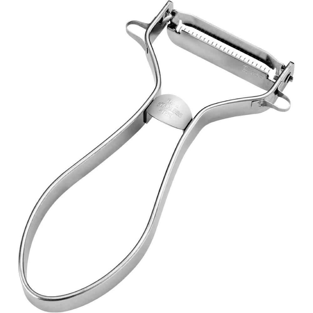 Shimomura Pro Grade Julienne Garnish Peeler with sharp stainless steel teeth and black ergonomic handle