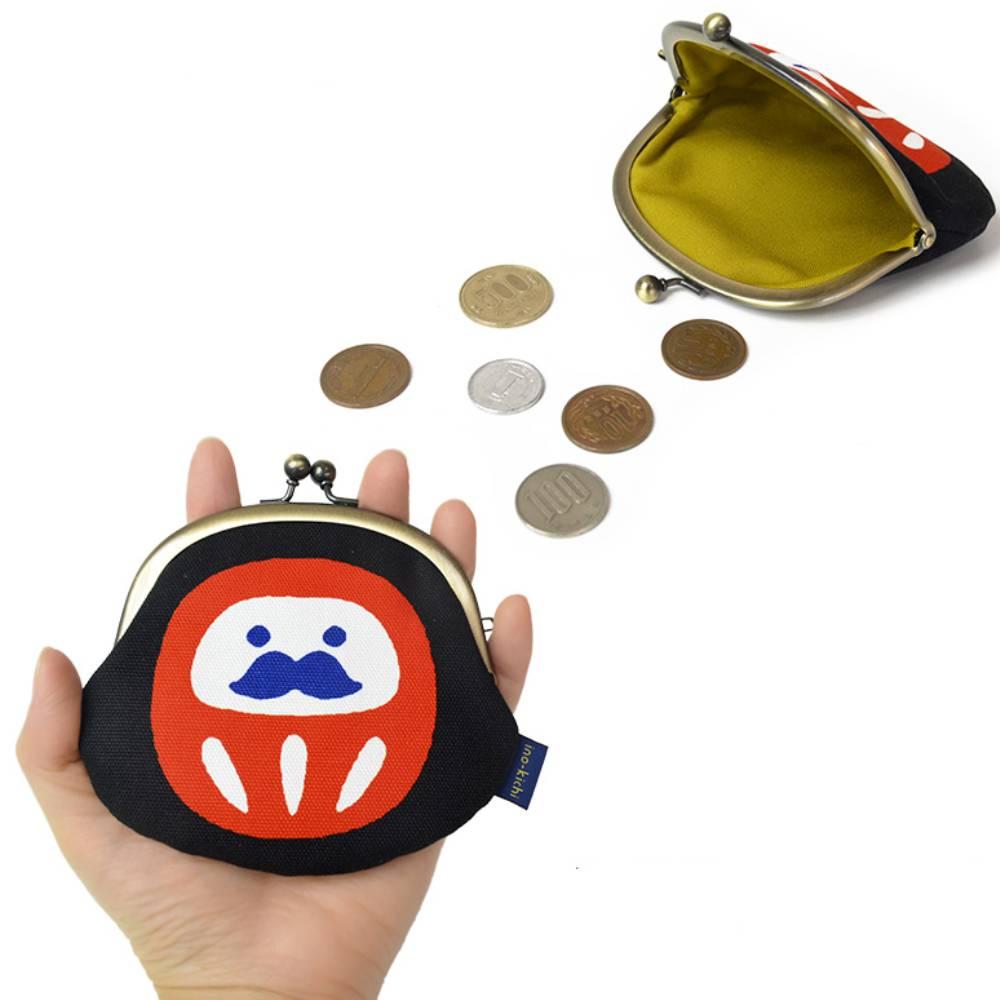 Handmade Black Cotton Daruma Small Clasp Purse – Compact Japanese Gift