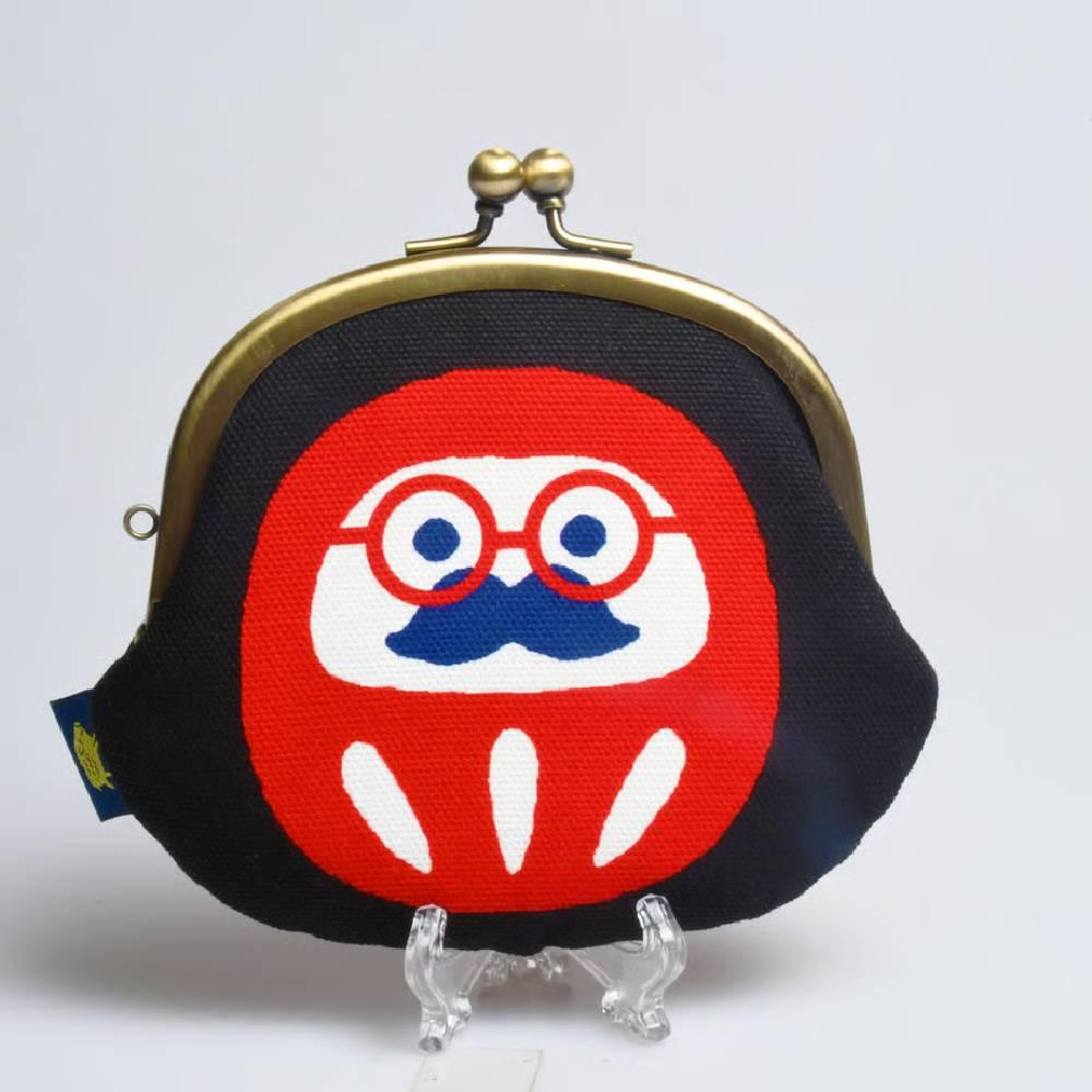 Handmade Black Cotton Daruma Small Clasp Purse – Compact Japanese Gift