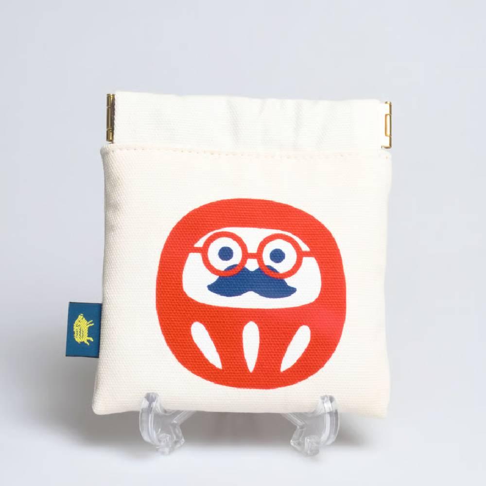 Shirakawa White Cotton Small Pouch with Daruma Charm