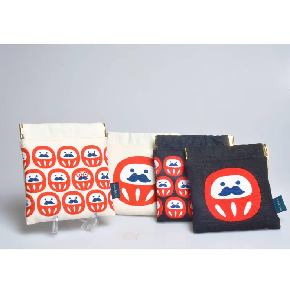 Shirakawa White Cotton Small Pouch with Daruma Charm