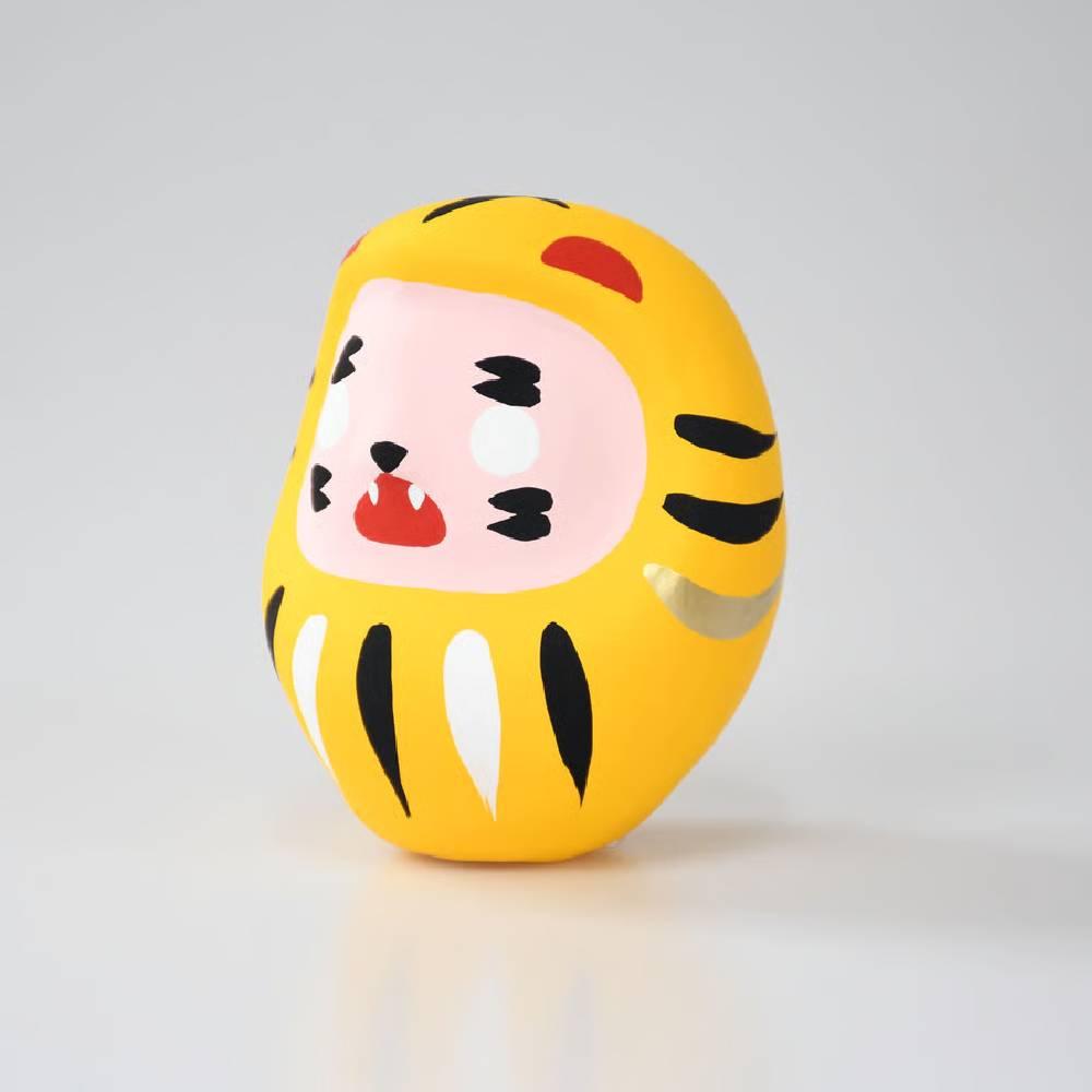 Handmade Shirakawa Yellow Tiger Daruma Charm 8.5cm Good Luck