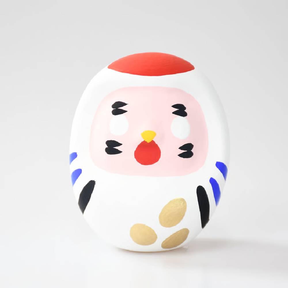Handcrafted Shirakawa White Bird Daruma doll with intricate hand-painted details standing 8.5cm tall