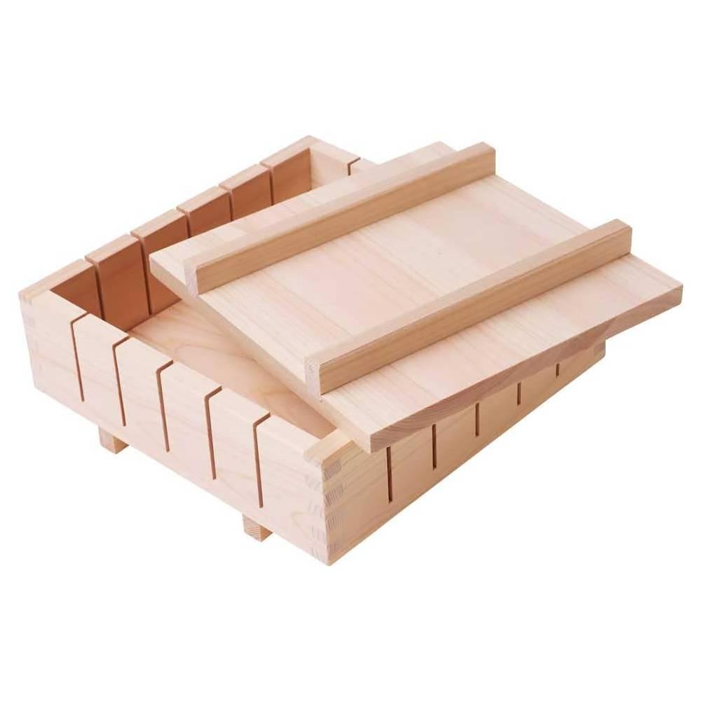 Yamaco 22cm Square Hinoki Wood Oshizushi Press with lid and base for authentic Japanese pressed sushi