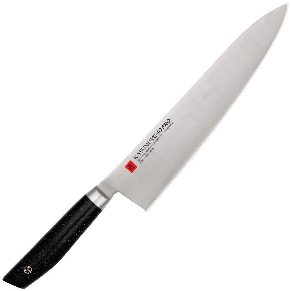 Sumikama Kasumi VG-10 Pro Kengata Gyuto 240mm Chef Knife with sword-shaped tip and black handle