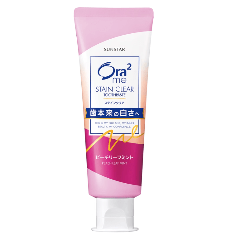 Sunstar Ora2 Me Stain Clear Toothpaste 130g tube in Peach Mint flavor with Japanese packaging