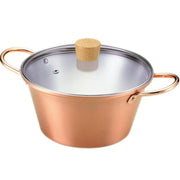 Handcrafted Tanabe 15cm copper stew pot with brass handles and matching lid, made in Japan