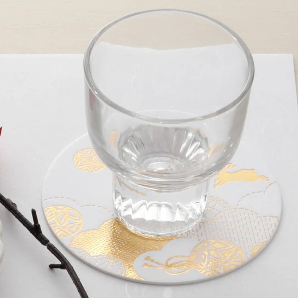 Thick Paper Coasters Elegant Gold Foil Rabbit Design Set of 3