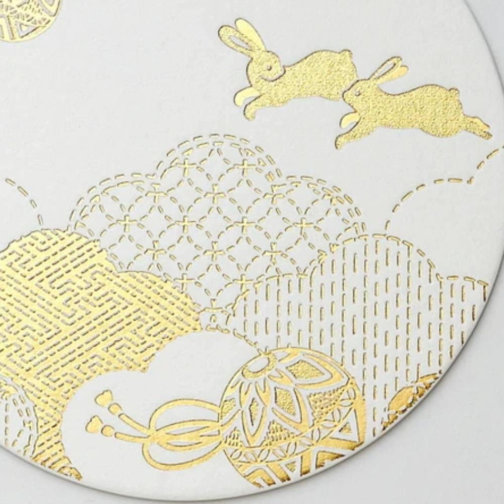 Thick Paper Coasters Elegant Gold Foil Rabbit Design Set of 3