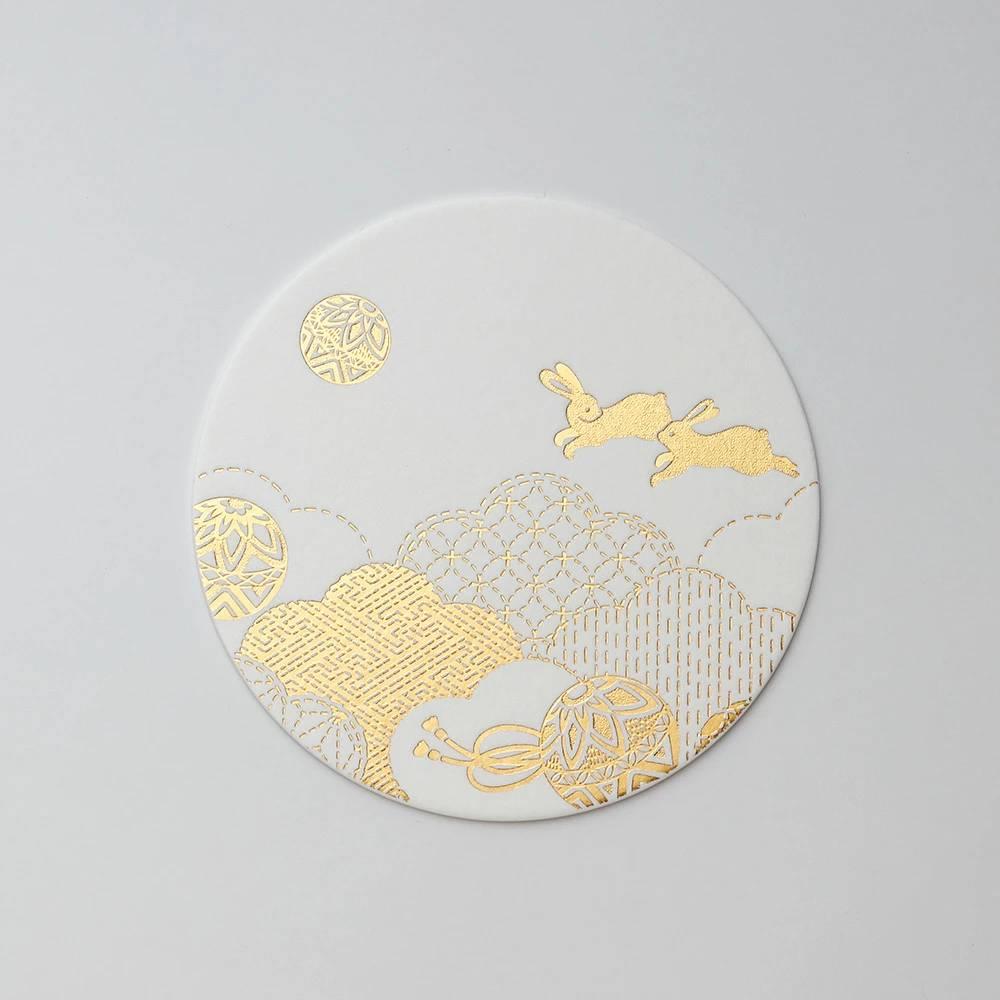 Thick Paper Coasters Elegant Gold Foil Rabbit Design Set of 3