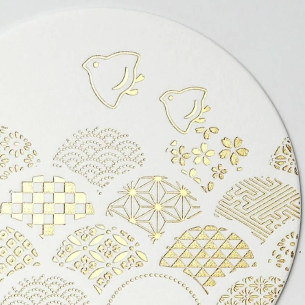 Elegant Gold Foil Thick Paper Coasters – Seigaha Wave 3‑Pack