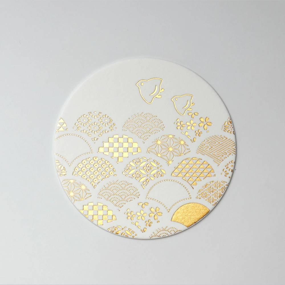 Elegant Gold Foil Thick Paper Coasters – Seigaha Wave 3‑Pack