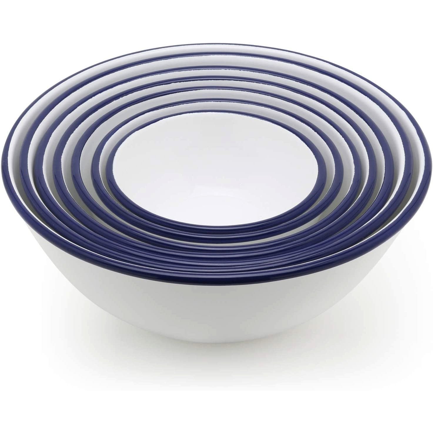 Tsuki Usagi White Enamel Bowl With Navy Blue Detailing – Elegant Japanese Kitchenware Set