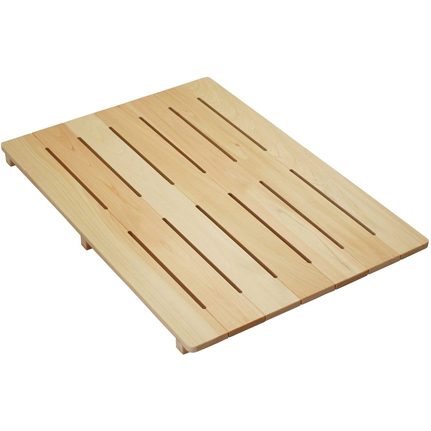 Umezawa Premium Hinoki Sunoko Wooden Bath Mat featuring natural light wood grain and slatted design for drainage