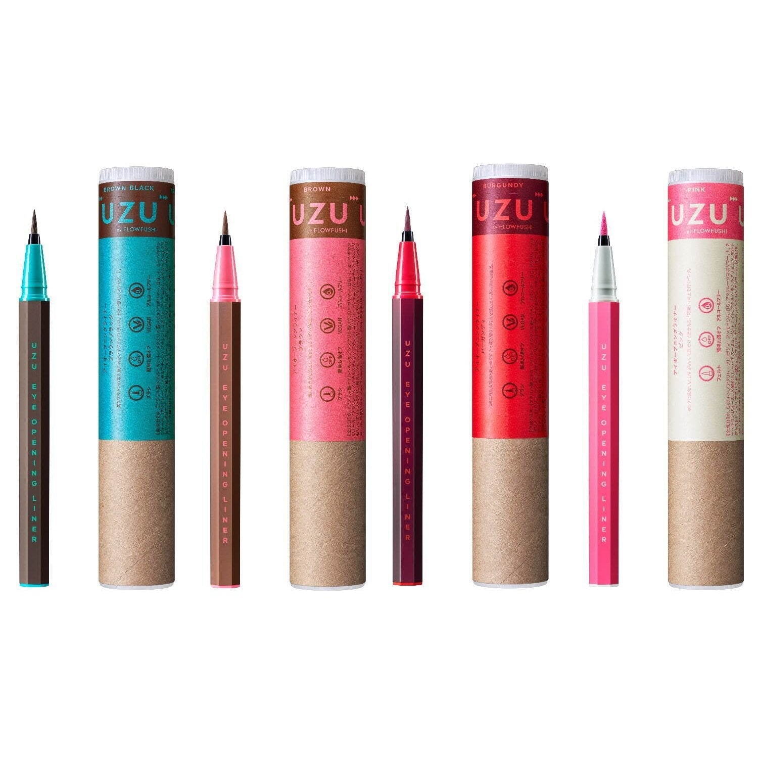 Uzu FlowFushi Precise Brush Liquid Eyeliner – 13 Vibrant Shades