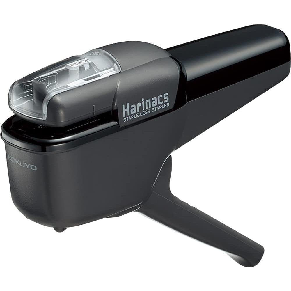 Kokuyo Harinacs SLN-MSH110 black 10-sheet needleless stapler showing the paper binding mechanism