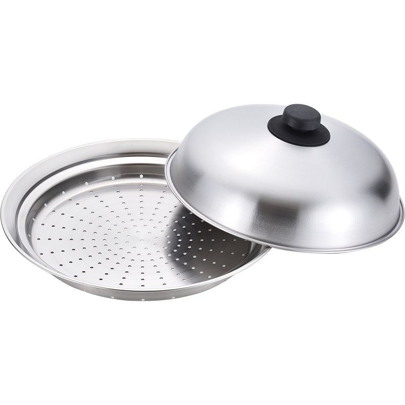 Wahei Freiz Stainless Steel Dome Steamer Insert for 24cm and 26cm pots showing the polished dome lid and perforated base
