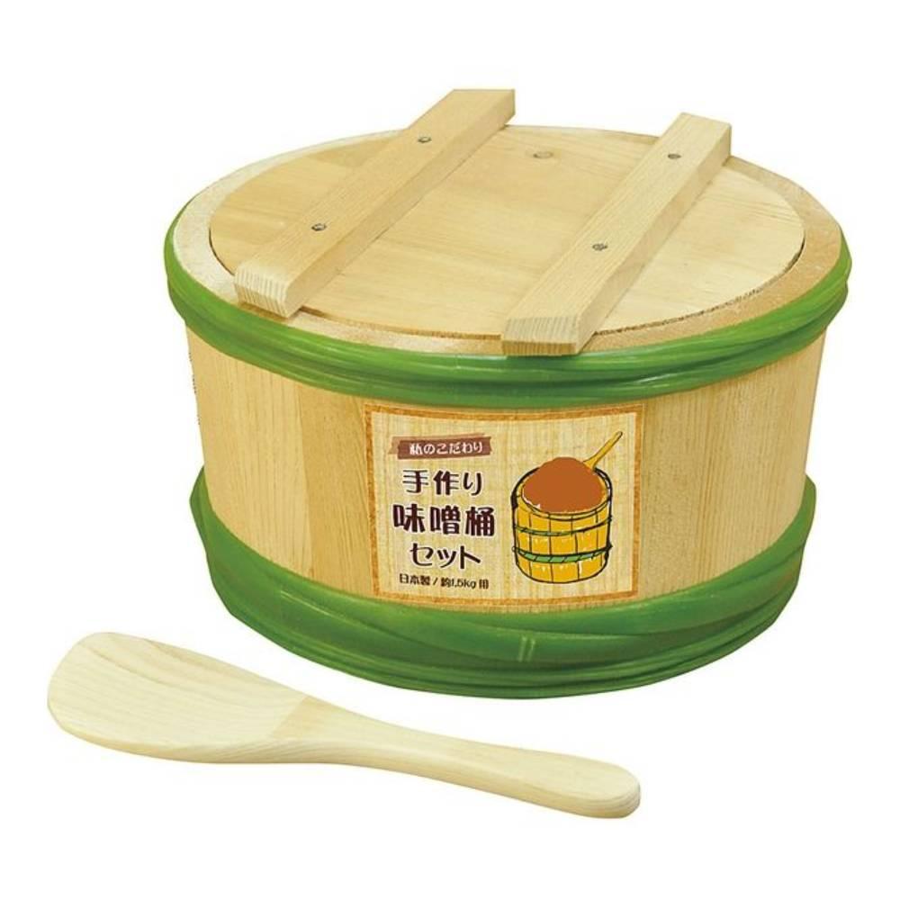 Yamako 1.5kg Sawara Cypress wooden miso aging barrel with traditional copper rings handcrafted in Japan