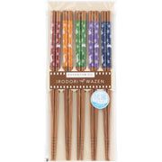 Set of five pairs of Japanese bamboo chopsticks with multicolor rabbit designs