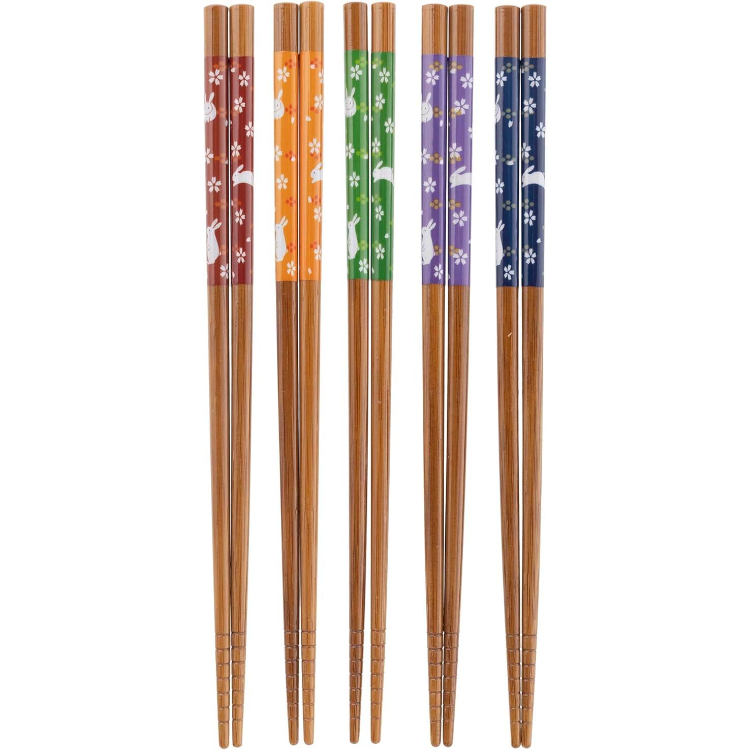 Multicolor Rabbit Design Bamboo Chopsticks Set – Five Pairs