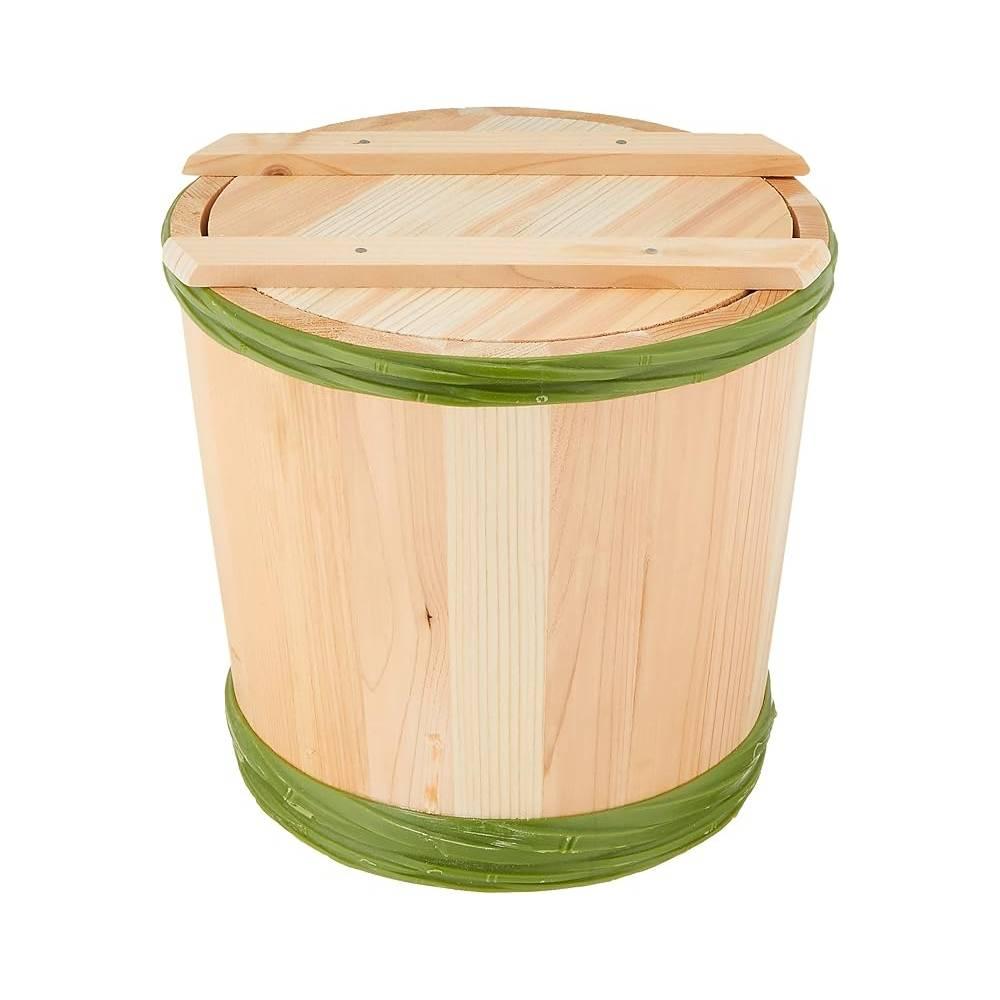 Yamako traditional Japanese wooden pickling barrel with 6kg capacity and matching lid