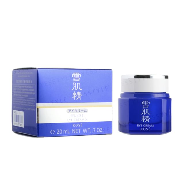 Kose Sekkisei Eye Cream N - Close up of the product jar with a focus on its brightening and hydrating benefits for the eye area.