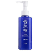 Kose Sekkisei White Milky Wash bottle on a clean, white surface, highlighting its smooth texture and elegant packaging.