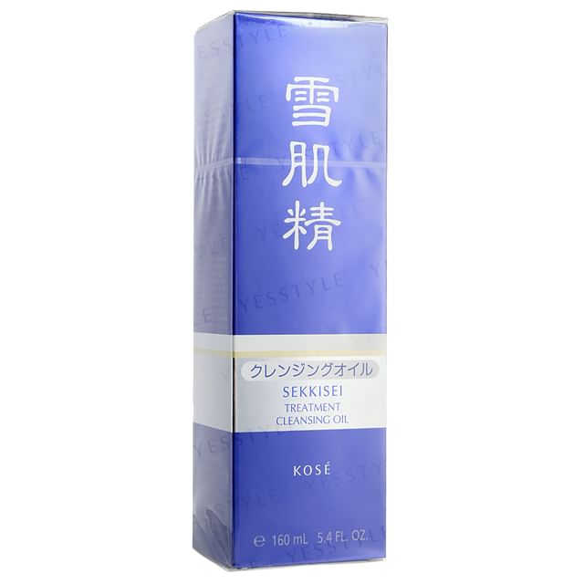 Kose Sekkisei Treatment Cleansing Oil bottle on a clean white background, showcasing the product's elegant design and highlighting its key ingredients.