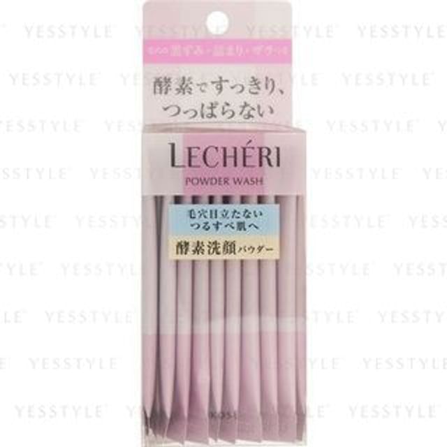 Kose Lecheri Medicated Clear Powder Wash in packaging and foamed on hand, showing texture.