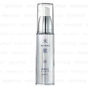 Kose Maihada Skin Moisturizing Essence bottle with rice grains and a radiant skin close-up.