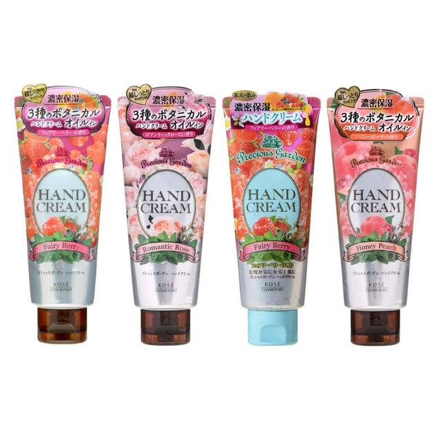 Kose Precious Garden Hand Cream - [Scent Name] - Close-up of cream texture and packaging.