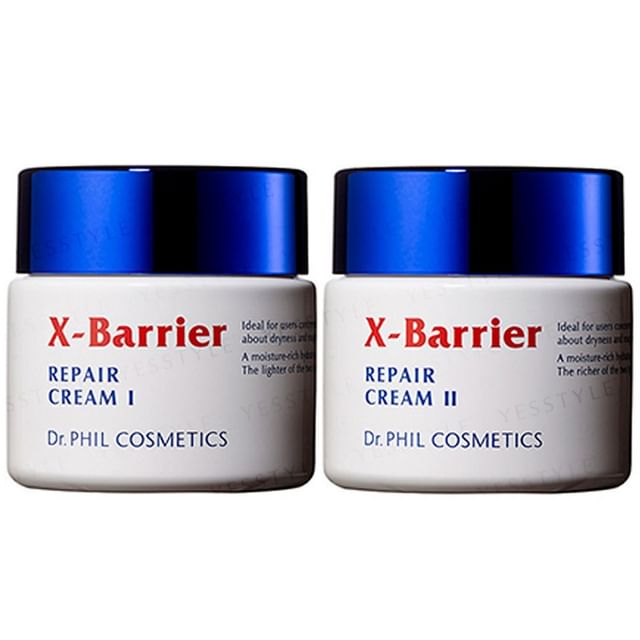 Kose Dr. PHIL Cosmetics X-Barrier Repair Cream jar and texture swatch.