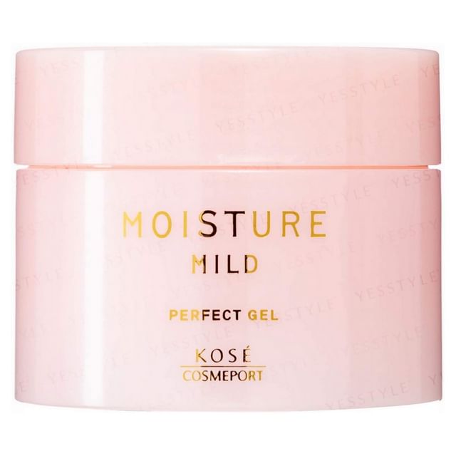 Kose Moisture Mild Perfect Gel - All-in-one skincare for deep hydration, featuring a close-up of the gel texture and packaging.