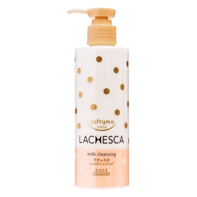 Kose Softymo Lachesca Milk Cleansing bottle showcasing its smooth, hydrating formula.