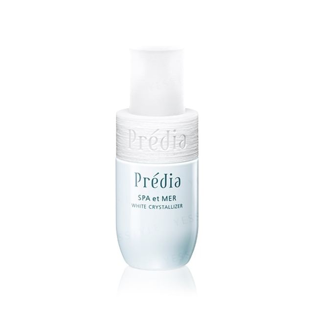 Kose Predia Spa et Mer White Crystallizer bottle, showing the product's luxurious texture and packaging.