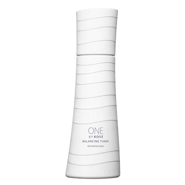 Kose One By Kose Balancing Tuner Oil Control Lotion bottle and texture on hand.