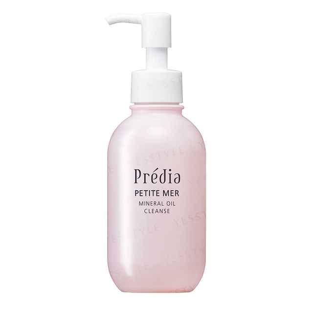 Kose Predia Petite Mer Mineral Oil Cleanse bottle showing texture and radiance.