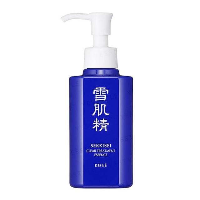 Kose Sekkisei Clear Treatment Essence bottle and product texture on hand