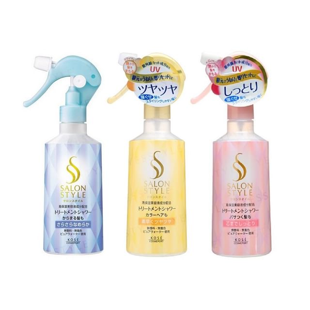 Kose Salon Style Moist UV Hair Mist bottle showcasing its sleek design and promising hydration and sun protection.