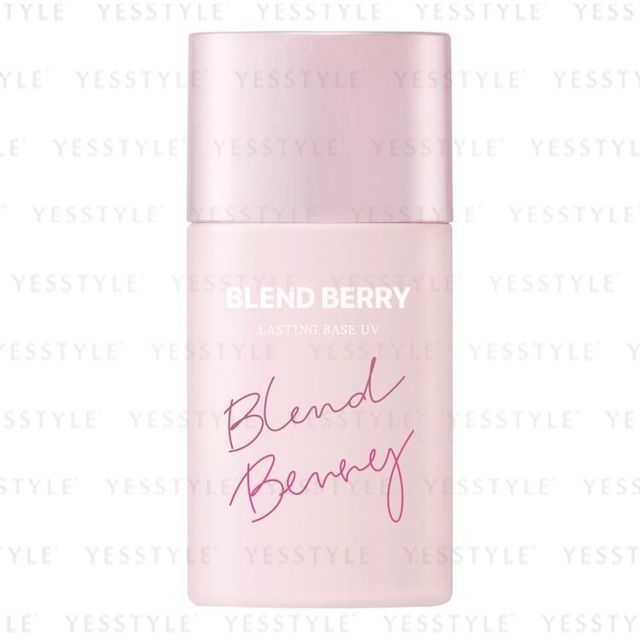 Kose Blend Berry Lasting Base UV SPF 50 PA+++ bottle and product swatch showing radiant finish