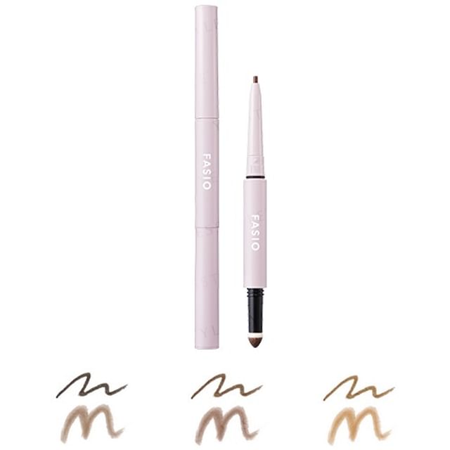 Kose Fasio Pencil & Powder Eyebrow product display showing the pencil and powder components and shade range.