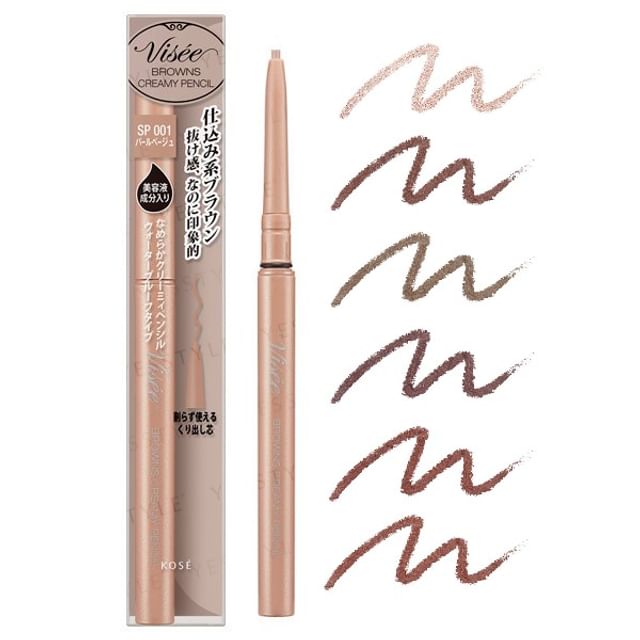 Kose Visee Riche Browns Creamy Pencil Eyeliner displayed with its rich brown color and smooth, creamy texture.