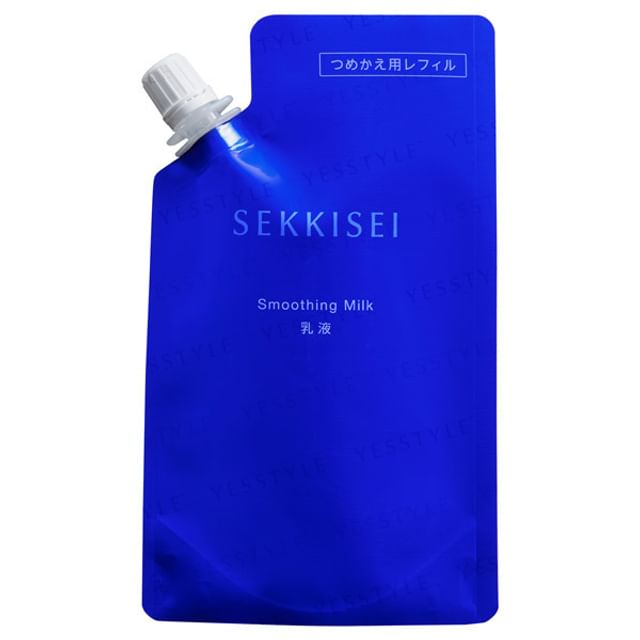 Kose Sekkisei Clear Wellness Smoothing Milk Refill package showcasing the product and its eco-friendly benefits.