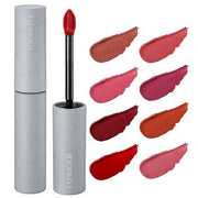 Kose Esprique Chiffon Matte Rouge lipstick tube and swatches showcasing the matte texture and rich color.
