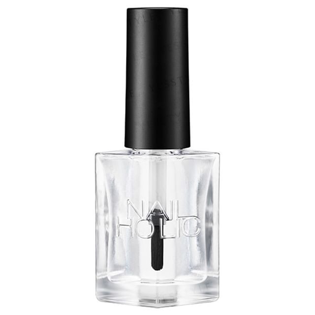 Kose Nail Holic 24_7 Top Coat 10ml bottle showing high-gloss finish on nails.