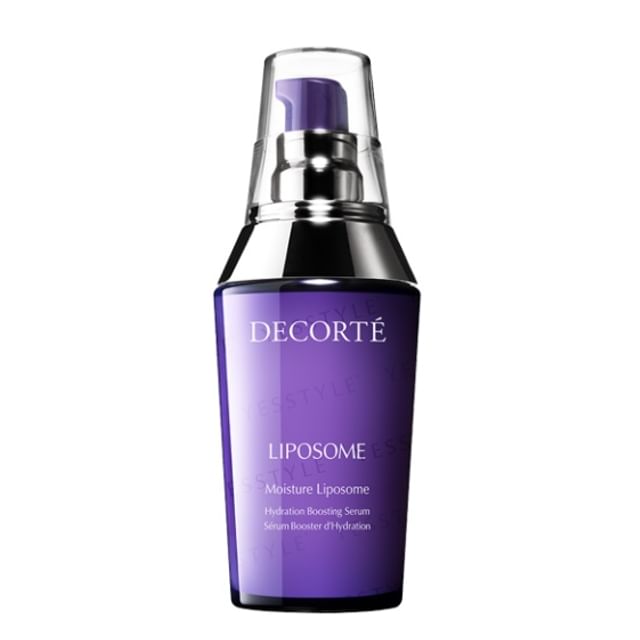 Kose DECORTE Liposome Moisture Essence bottle on a clean, bright background showcasing its luxurious packaging.