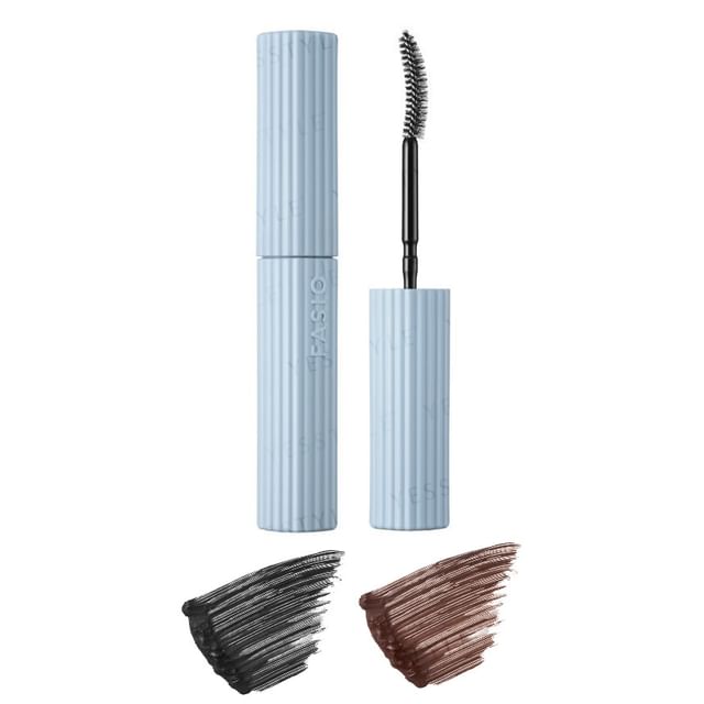 Kose Fasio Permanent Curl Mascara Hybrid Long - Close-up of lashes with dramatic curl and length