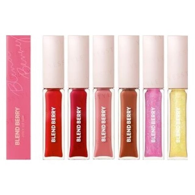 Kose Blend Berry Juicy Lip Dew in [Color Name] - Close-up of Product with Swatch on Hand