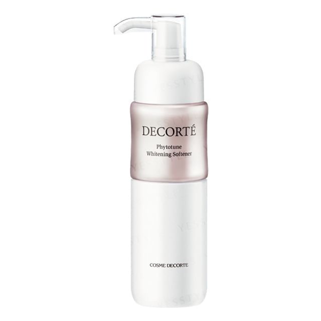 Kose DECORTE Phytotune Whitening Softener bottle on a clean white background, showcasing its elegant packaging and milky texture.