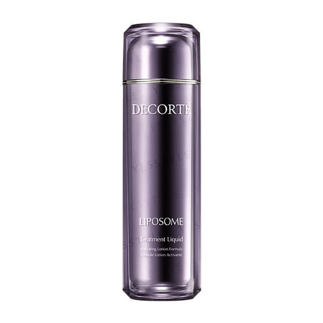 Kose DECORTE Liposome Treatment Liquid bottle showing its elegant design and the product's promise of deep hydration and radiance.